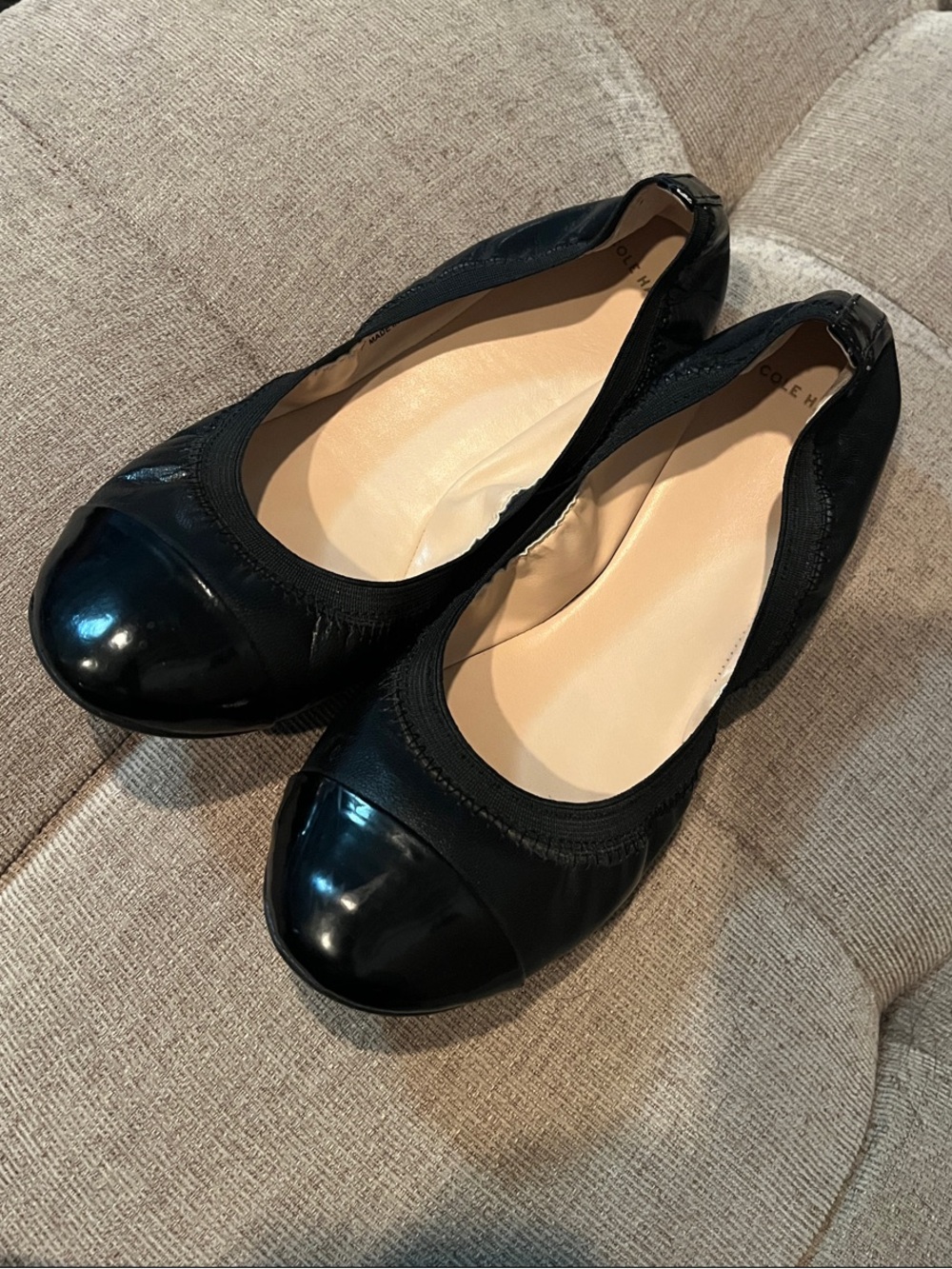 Cole Haan Deltona Black Patent Cap-Toe Ballet Flats Size 8